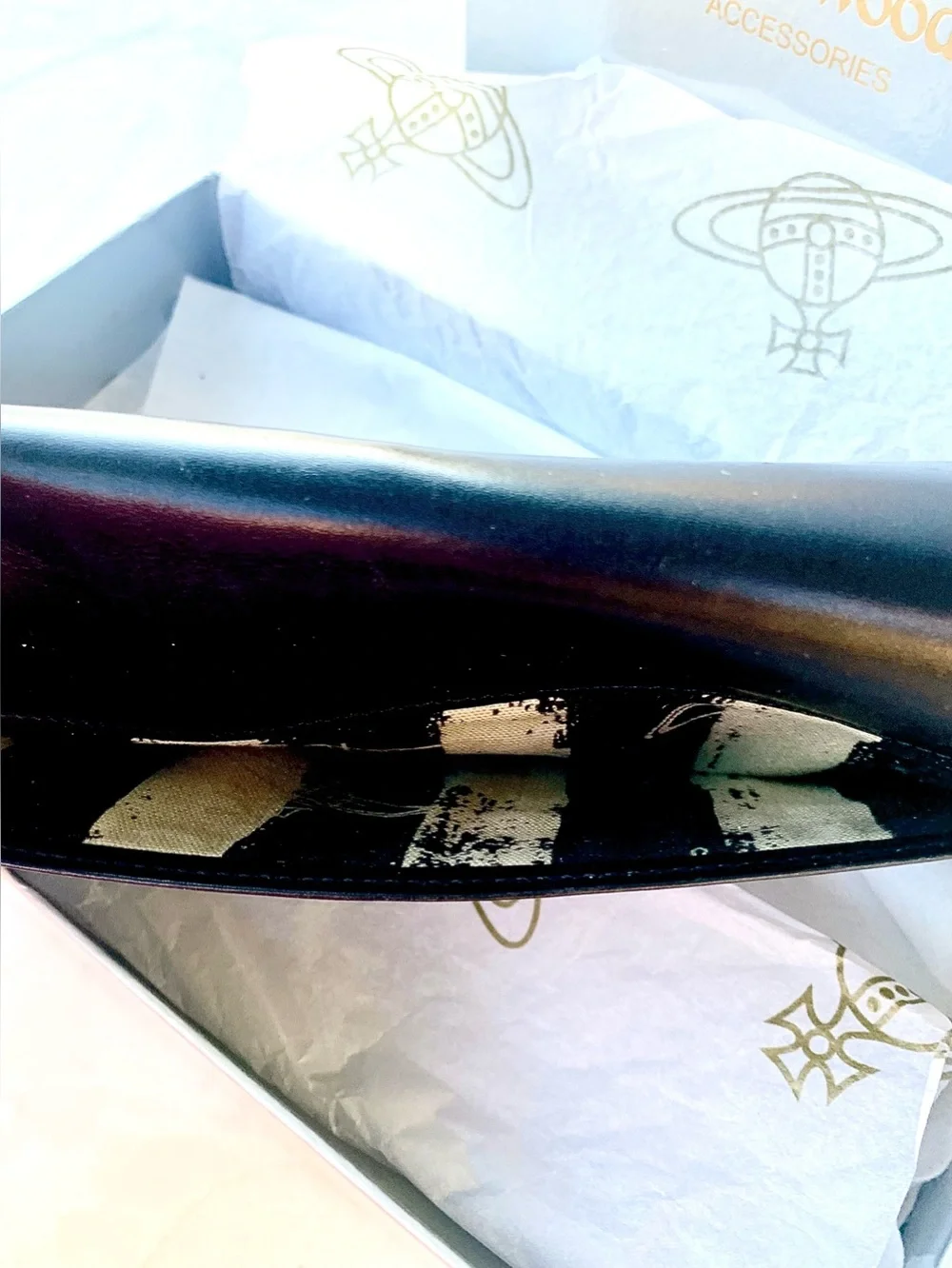 VIVIENNE WESTWOOD EXECUTIVE CLASP Black Leather LONG Wallet SILVER ORB STRIPE